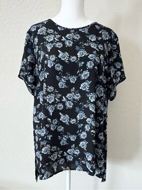 DR2 Blue Floral Short Sleeve Blouse Top